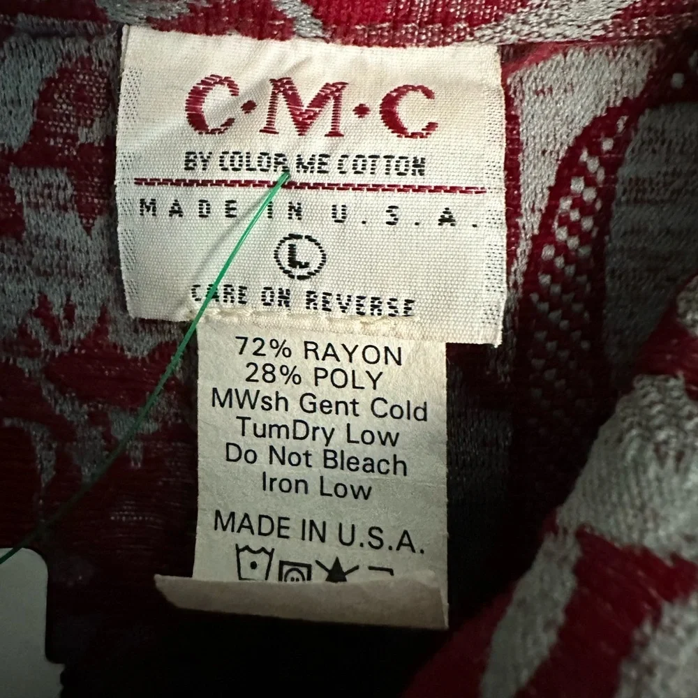 Vintage Color Me Cotton Burgundy Floral Jacket size Large Rhinestone Zipper - Picture 3 of 5